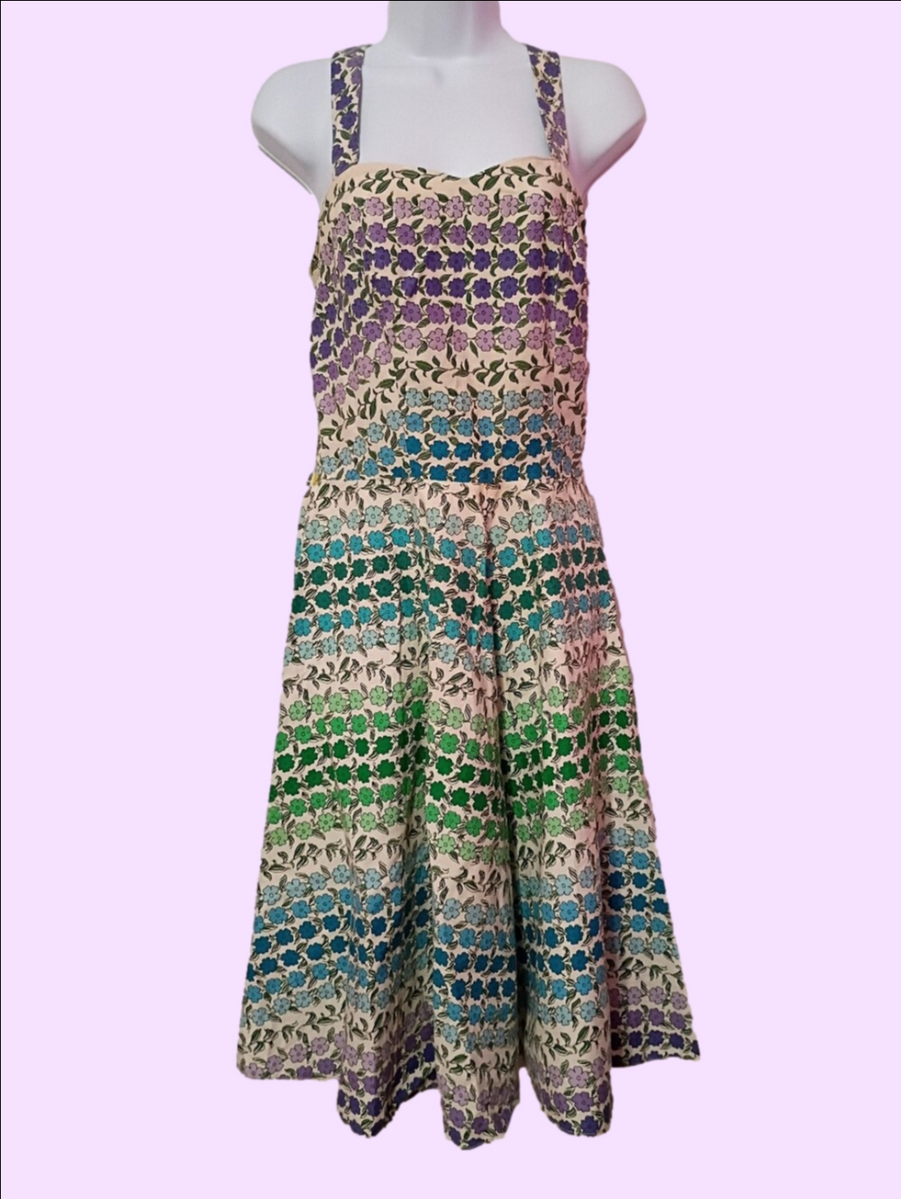Vintage Coquette Sleeveless Knee Length Fit-and-Flare Dress in Floral Print